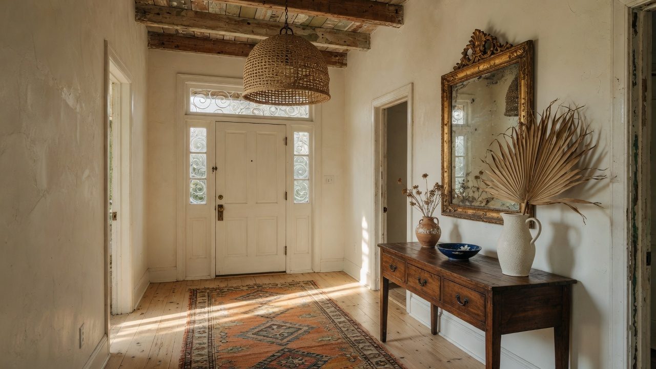 Boho entryway in a renovated Atlanta intown bungalow — architecture and design editorial photography by Austin Cook